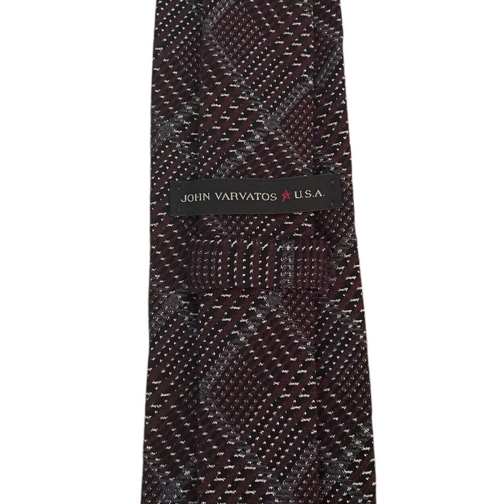 John Varvatos Star USA Men's Tie Maroon Plaid Wool/Silk 3.25" (L) x 63" (W) euc